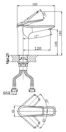 Смеситель для раковины,антрацит RUSH Nevis NE1735-12ant