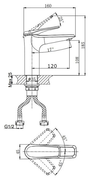 Смеситель для раковины,антрацит RUSH Nevis NE1735-12ant