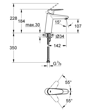 Смеситель для раковины однорычажный Grohe Eurodisc Cosmopolitan 23449 002 (23449002) хром 