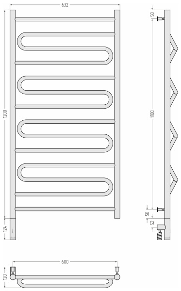 Полотенцесушитель электрический (120х60) Cунержа Элегия 3.0 31-5818-1260 левый
