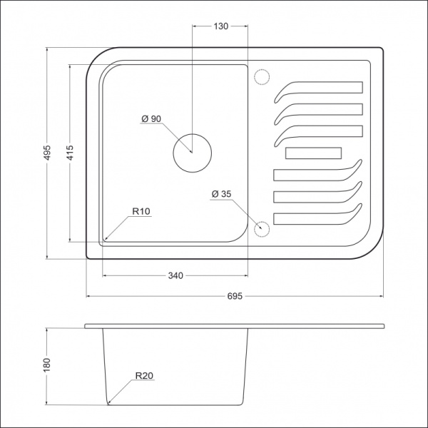 Кухонная мойка (69,5х49,5) EMAR EMQ-1695.Q Алмаз