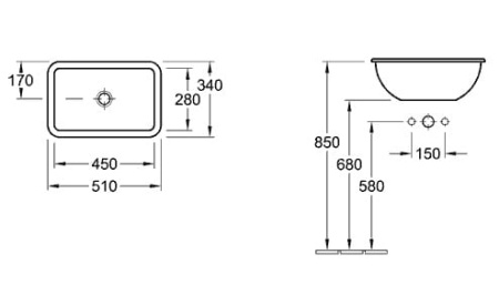 Раковина встраиваемая сверху (51х34) Villeroy & Boch Loop & Friends 61451001