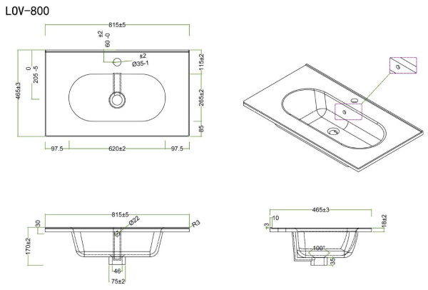 Керамическая раковина (81х46) BelBagno LOVE LOV-800-LVB