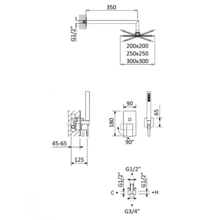 Душевой комплект Cezares Porta PORTA-DSIPQ-30-BIO