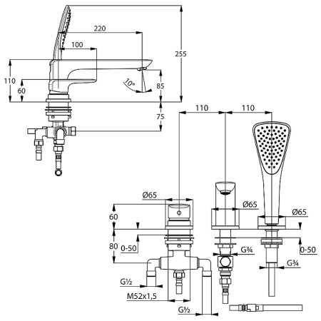 Смеситель на борт ванны Kludi Ameo 414470575