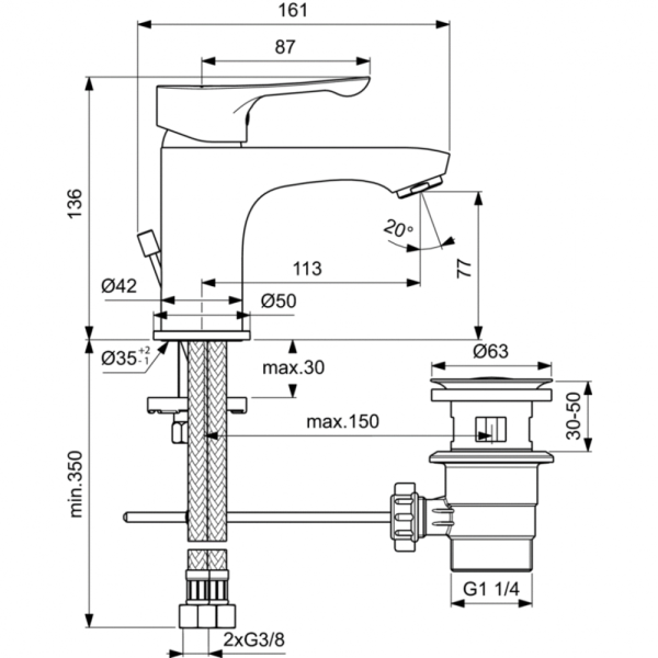 Смеситель для раковины Ideal Standard DOT 2.0 BC321AA