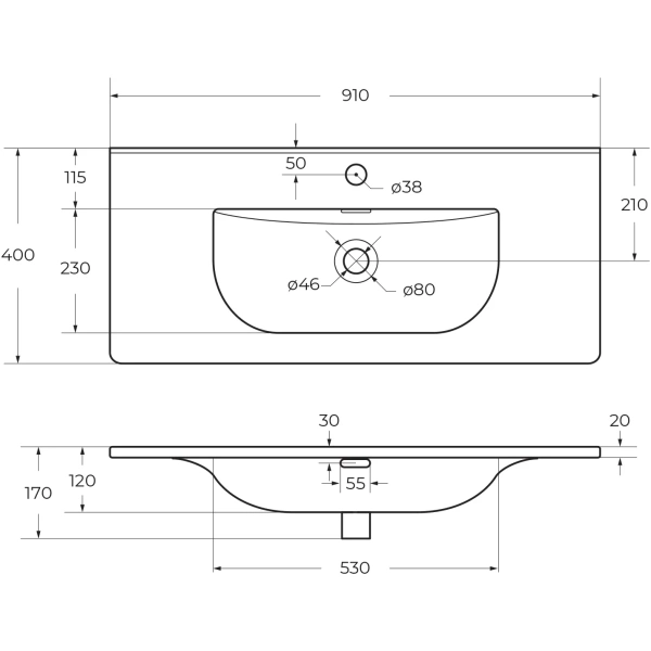 Раковина (91х40) BelBagno BB-8099-3-90  белый