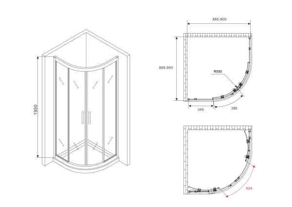 Душевой уголок (90х90) ABBER Schwarzer Diamant AG01090M хром