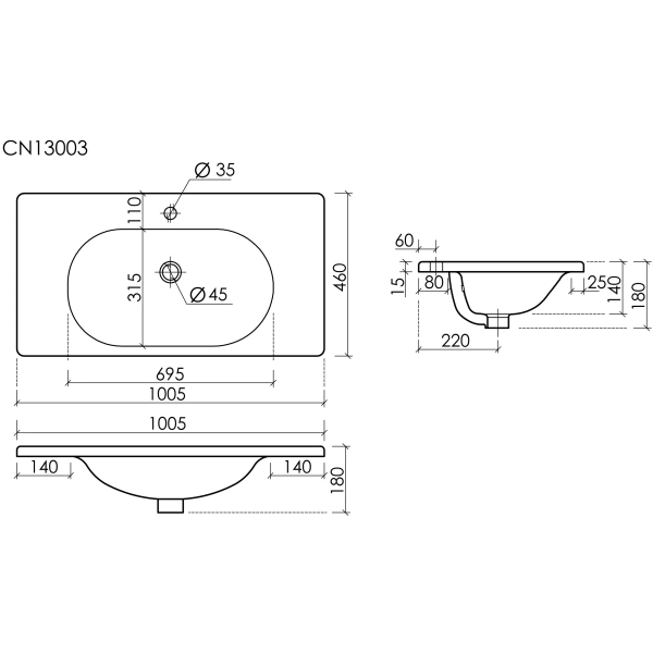 Раковина накладная (100,5х46) Ceramica Nova Sabo CN13003MB