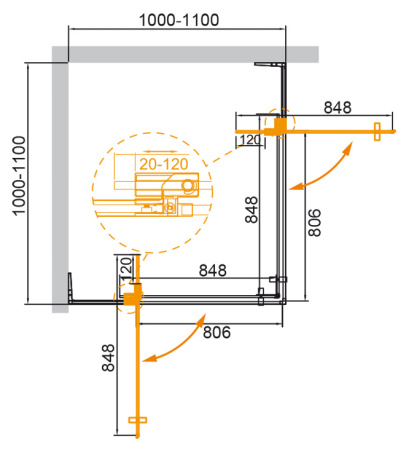 Душевой уголок (100х100) CEZARES SLIDER SLIDER-A-2-100/110-C-BORO