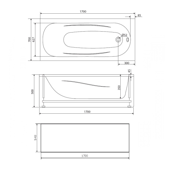 Панель фронтальная 170x70 Damixa Willow WILL-170-070W-P Панель фронтальная 170x70 Damixa Willow WILL-170-070W-P