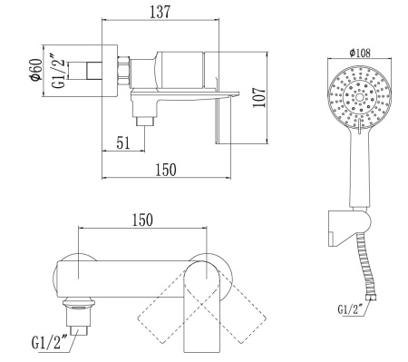 Смеситель для ванны Savol S-601808