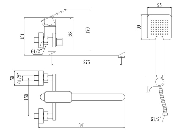 Смеситель для ванны Savol S-600709