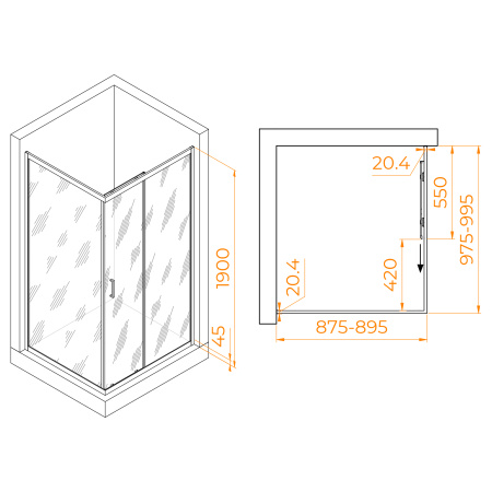 Душевой уголок (100х90) RGW Passage PA-245 410824590-11 прозрачное
