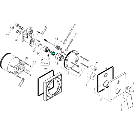 Смеситель для ванны встраиваемый с защитной комбинацией EN1717 Hansgrohe Vivenis 75416000 хром