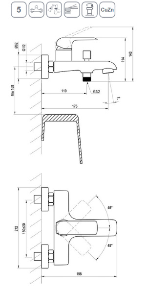 Смеситель для ванны Ravak Flat FL 022.20/150 X070175 Смеситель для ванны Ravak Flat FL 022.20/150 X070175
