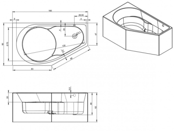 Ванна акриловая Riho Yukon Plug & Play R (160x90) B008012005