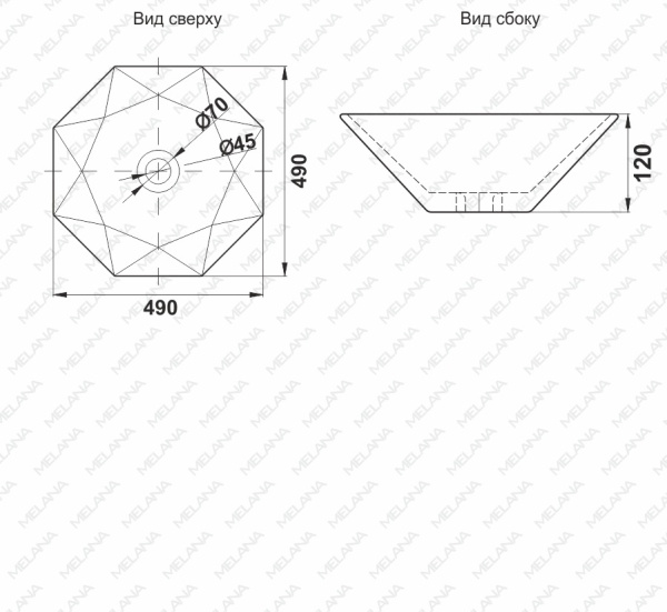 Раковина накладная (49х49) Melana 320342-805