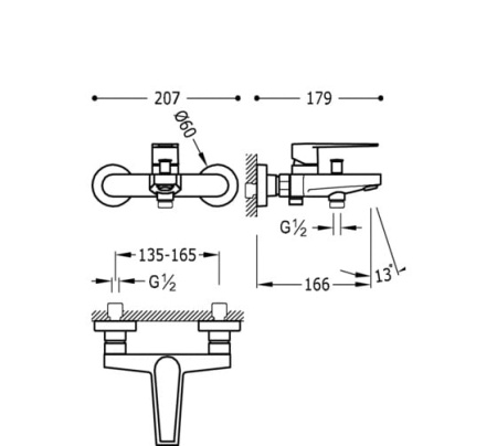Смеситель однорычажный для ванны с душевым набором Tres Class 20517001