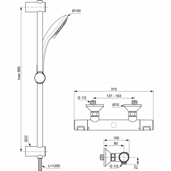 Душевой комплект Ideal Standard Ceratherm T25 A7203AA Душевой комплект Ideal Standard Ceratherm T25 A7203AA
