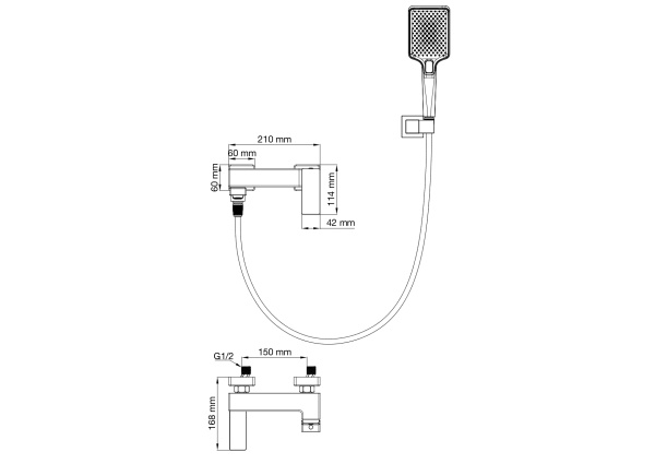 Смеситель для ванны с душем WONZON & WOGHAND CUBE 2.0, хром WW-88037068-CR