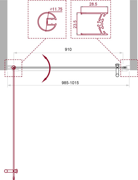 Душевая дверь (100х185) BelBagno UNO-B-1-100-C-Cr
