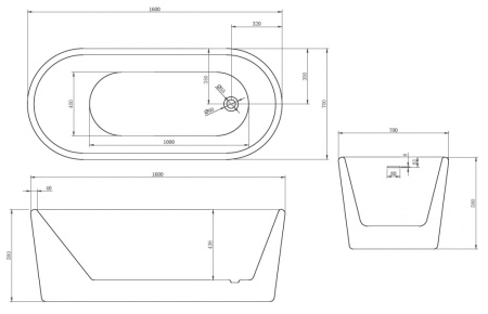 Акриловая ванна (160х70) ABBER AB9272-1.6 без гидромассажа, белый