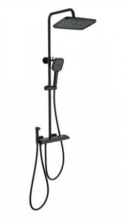 Душевая система с техническим душем и термостатом WONZON & WOGHAND MUSE Piano, черный матовый WW-B4132-A-MB