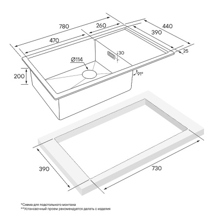 Кухонная мойка Paulmark Platte PM807844-GM вороненая сталь