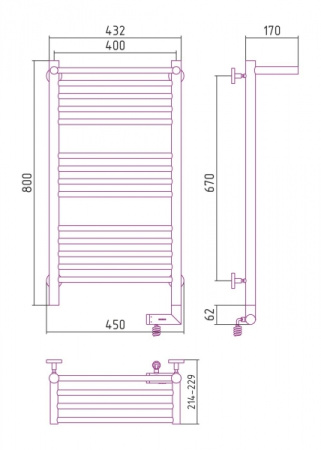 Полотенцесушитель Электрический Cунержа Богема с полкой 2.0 Правый (800x400) ФЛОК Пурпурный 58-5207-8040