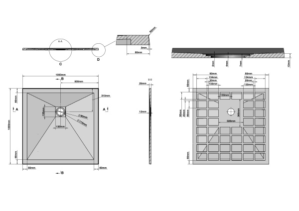 Душевой поддон из искусственного камня (100х100) Grossman Strong GR-S2100100Q
