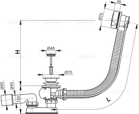 Слив-перелив для ванны AlcaPlast A51BM