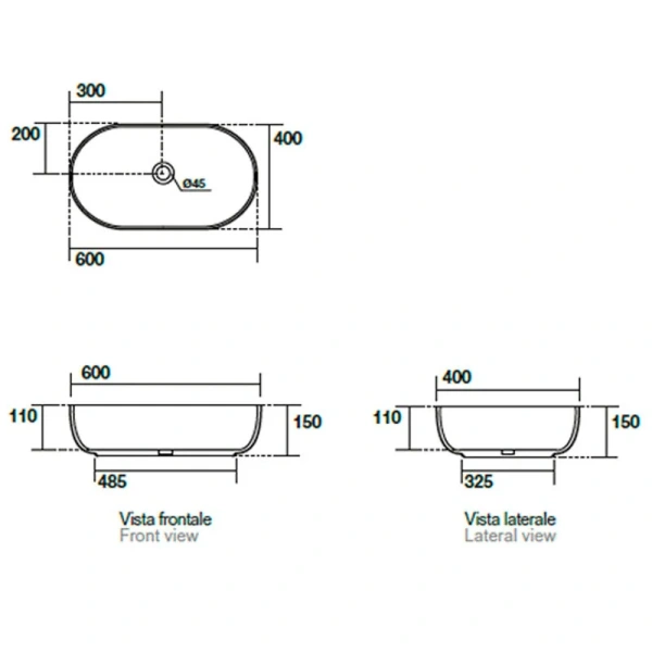 Раковина накладная (60х40) Kerasan Nolita 534301 белый глянец