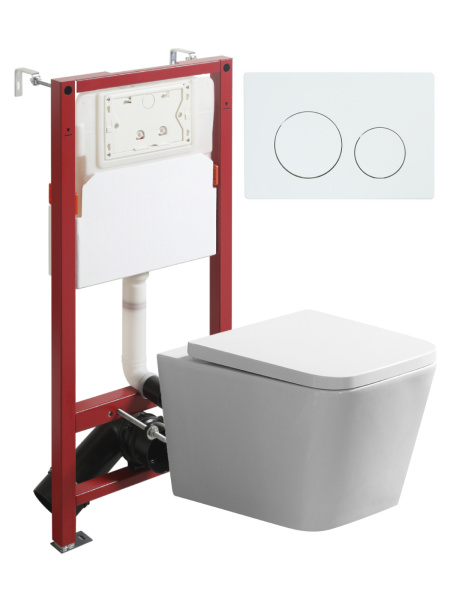 Комплект унитаза с инсталляцией безободковый Agger ATI11150+APB188 кнопка смыва белый