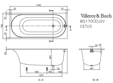 Квариловая ванна Villeroy&Boch Cetus (170х75) UBQ170CEU2V-01