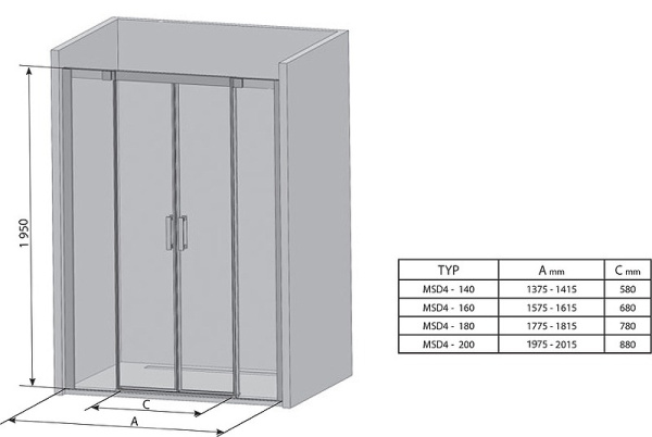 Душевая дверь Ravak Matrix MSD4-200 0WKK0U00Z1