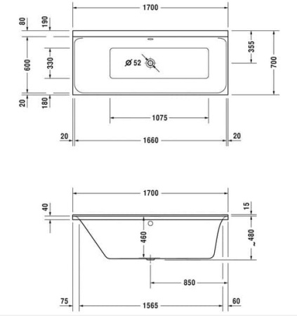 Акриловая ванна Duravit P3 Comforts 170x70 см (700373000000000+790100000000000)