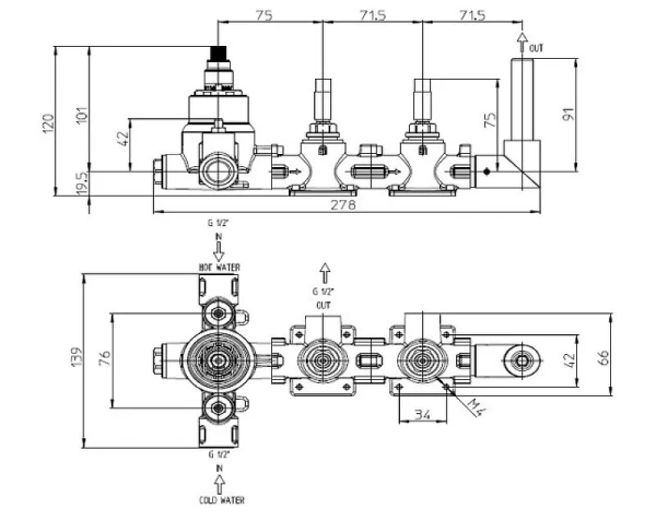 Встраиваемая часть термостатического смесителя на 2 потребителя Bossini Apice Z00135000