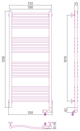 Полотенцесушитель электрический (120х50) Cунержа Флюид 2.0 12-5221-1250 правый