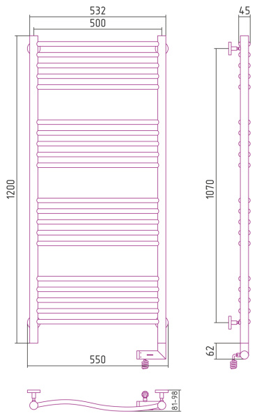 Полотенцесушитель электрический (120х50) Cунержа Флюид 2.0 12-5221-1250 правый Полотенцесушитель электрический (120х50) Cунержа Флюид 2.0 12-5221-1250 правый