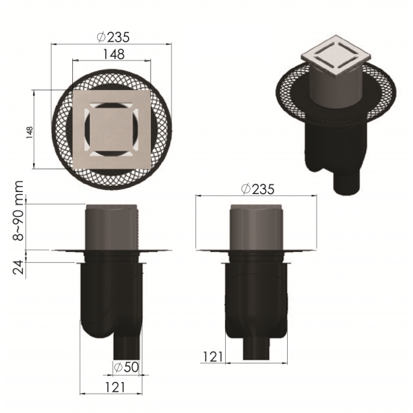 Душевой трап (15х15) Berges Wasserhaus Platz Norma 092059 золото глянец