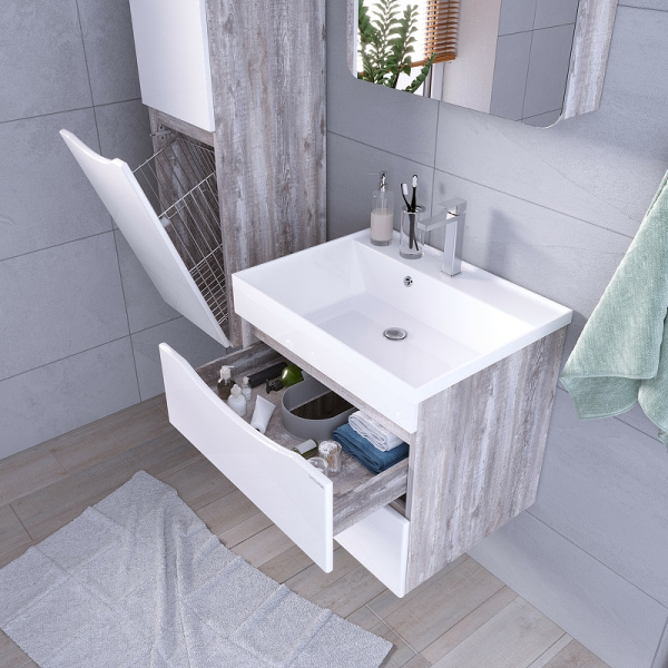 Тумба подвесная Grossman ТАЛИС-60 см 106010 бетон пайн/белый глянец