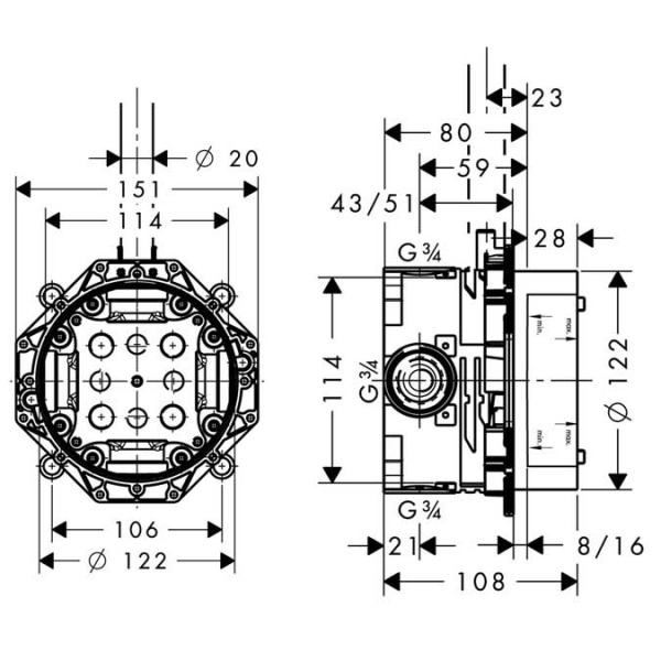 Скрытая часть для Hansgrohe Raindance Rainfall 240 Air 3jet 15947180