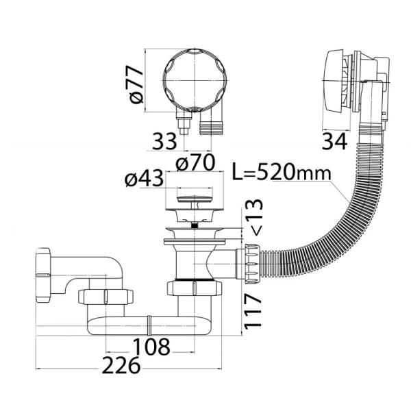 Слив-перелив для ванны BelBagno  CZR-STP1-01, хром