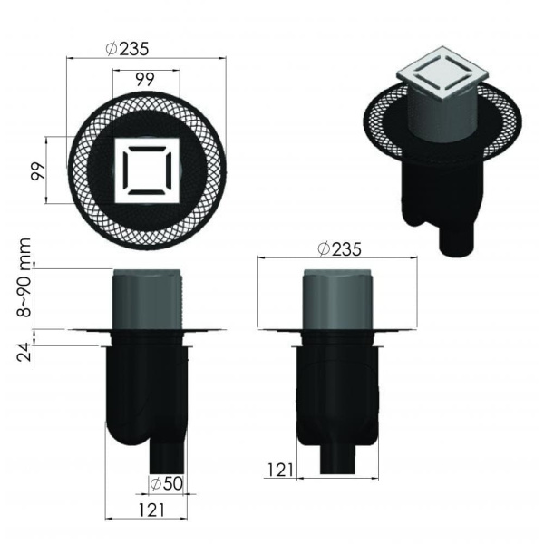Душевой трап (10х10) Berges Wasserhaus Platz Norma 092058 золото глянец