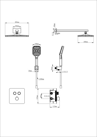 Душевая система с термостатом встраиваемая WONZON & WOGHAND, брашированное золото WW-B4003-BG