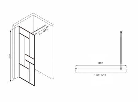 Душевая перегородка (120х200) ABBER Immer Offen AG63120B черный
