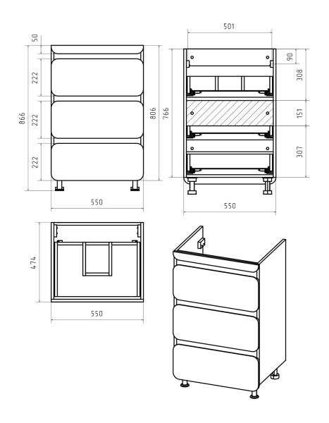 Тумба под стиральную машину Misty Чегет 55  П-Чег-01055-01Н3Я