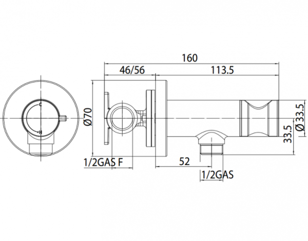 Гигиенический набор с прогрессивным смесителем Bossini Paloma Brass, золото E37005B.021