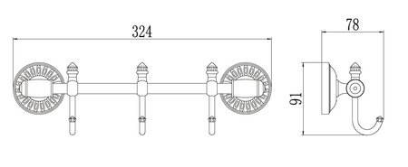 Планка с крючками Savol 3 крючка S-006673H